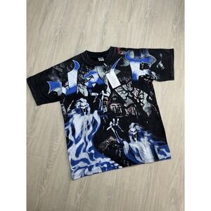 VALLEY Ghost Graphic Print Black Blue Men's Crew Neck Short Sleeve T-Shirt M
